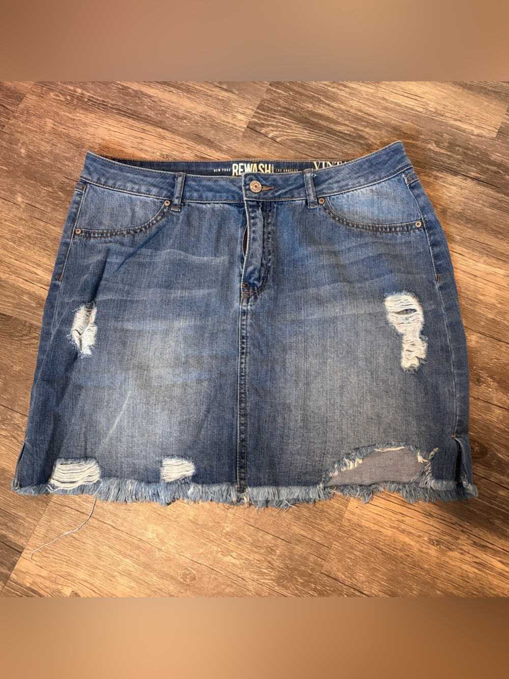 Rewash Light Blue Denim Skirt with Vintage Reunion Waistband